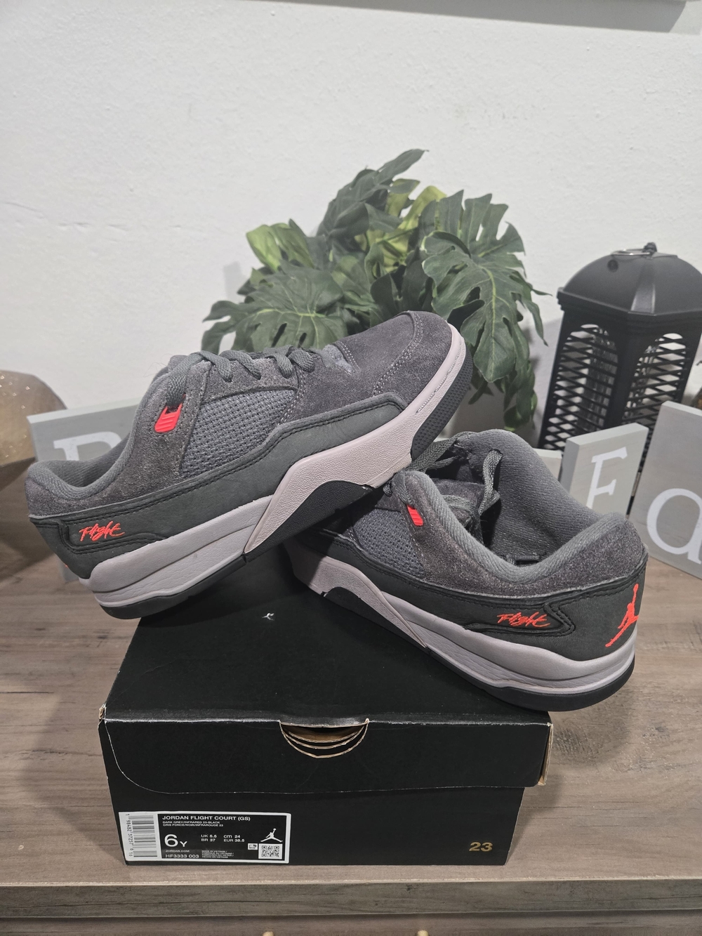Jordan Kids Grey Low-Top Sneakers with Coral Accents